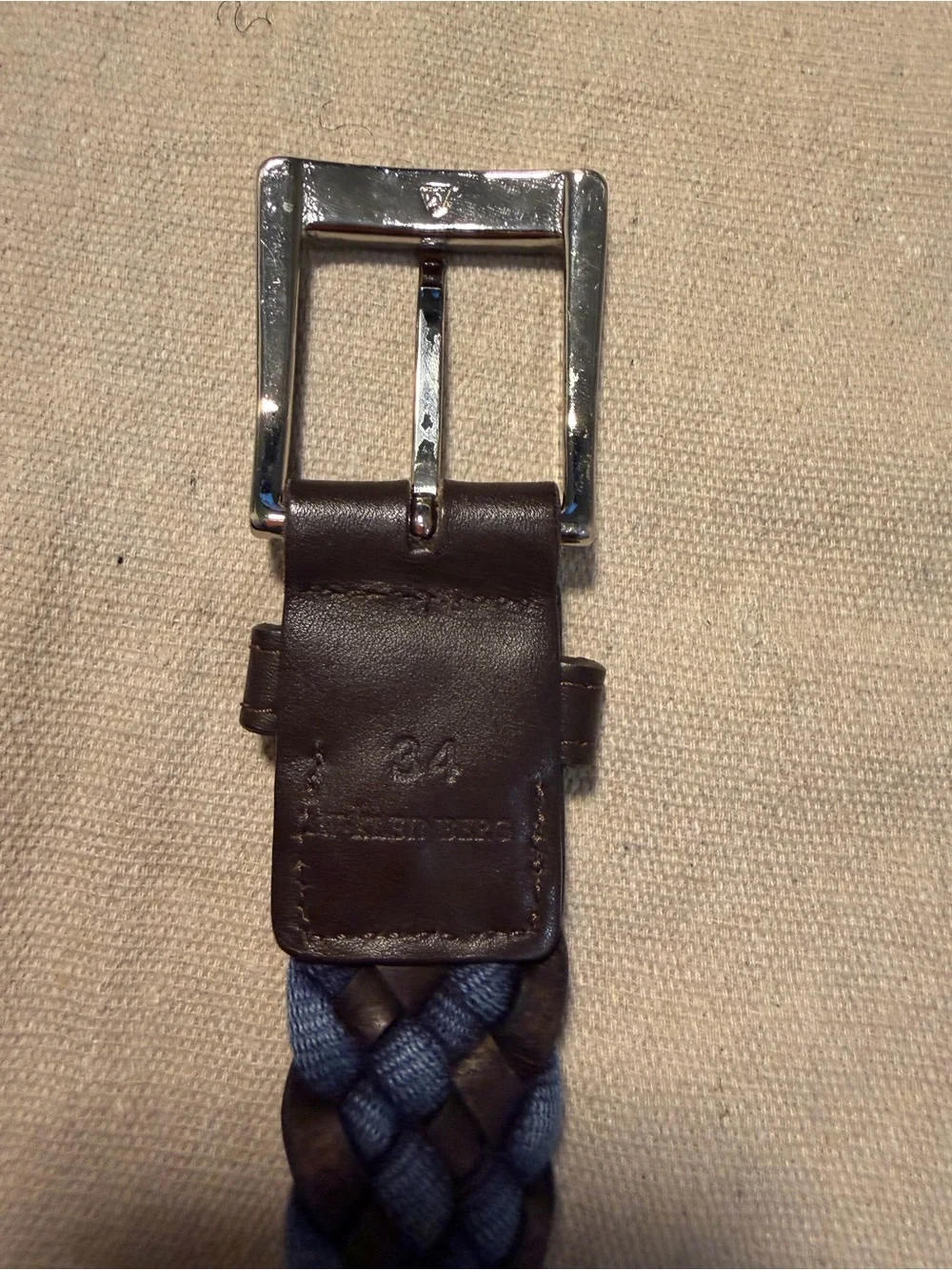 W Kleinberg Men's Braided Woven Blue Brown Leather Belt 34”
